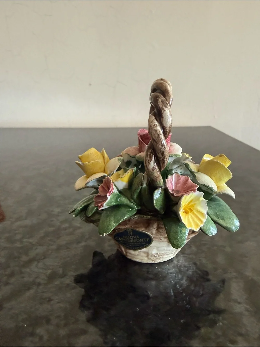 Vintage Nuova Capodimonte  handled Flower Basket , handcrafted in Italy